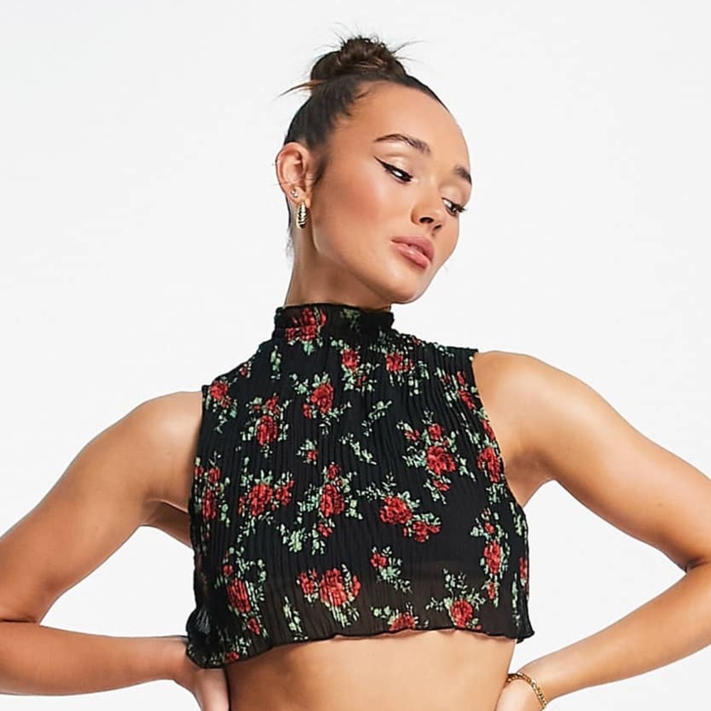 asos Floral Pleated Crop Top
